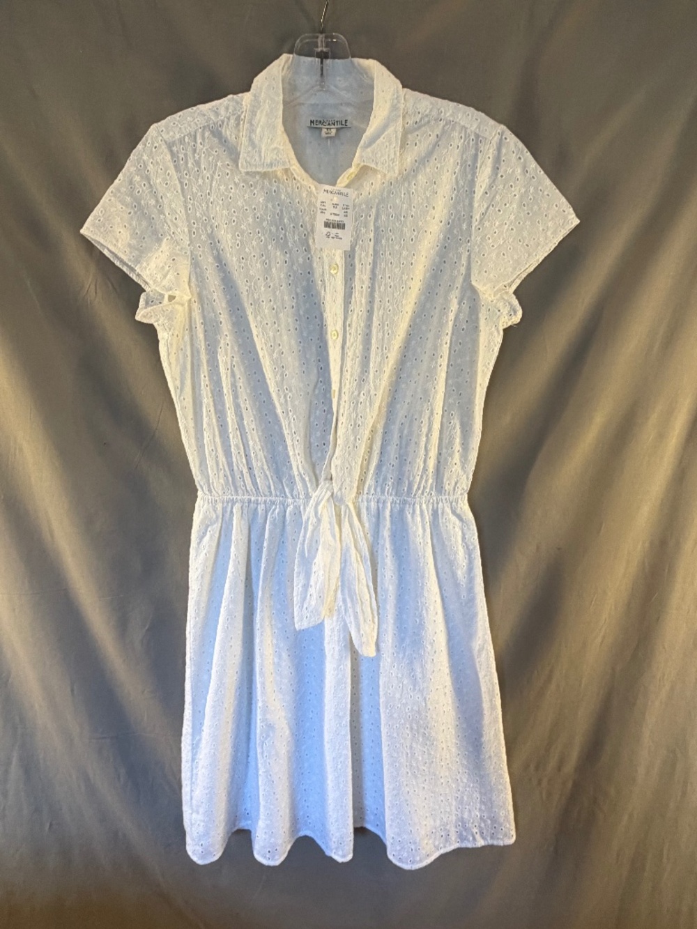 J. Crew Mercantile Eyelet Short-Sleeve Shirt Dress, White Cotton - Size XS (NWT)